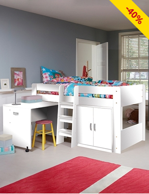 Bett «Funky», 90 x 200 cm, ausziehbarer Schreibtisch & kleiner Schrank