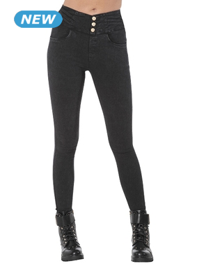 Leggings mit dekorativen Knöpfen, schwarz