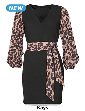 Kleid mit Bindegürtel, schwarz/leopard