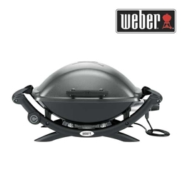 Elektrogriller Weber Stand Q 2400 dunkelgrau mit Grillrost, Fettauffangschale, Ablage und Stromkabel