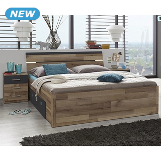 Bett «Paul», LED, 2 Schubladen, Dekor eiche/schwarz