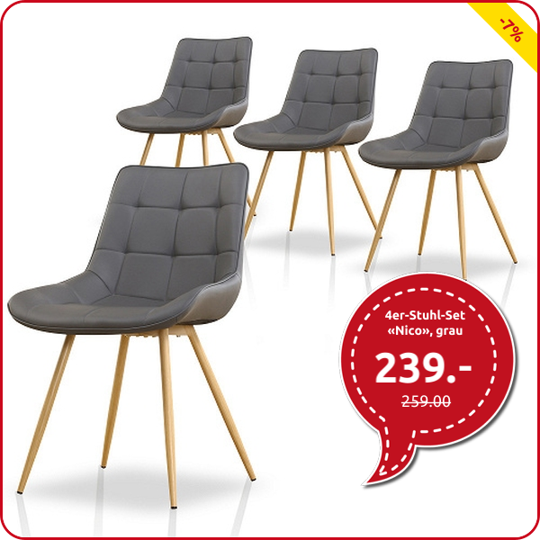 4er-Stuhl-Set «Nico», grau
