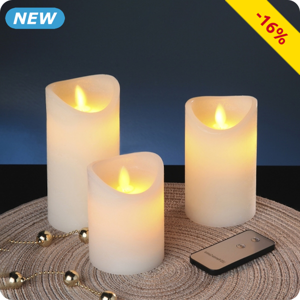 LED-Wachskerzen, 3er-Set, mit Fernbedienung