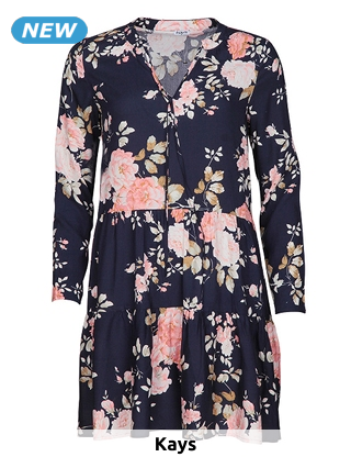 Kleid mit Stufenvolants, marine bedruckt