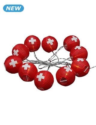 Solar-Girlande mit Schweizer Flagge, rot, L 180 cm