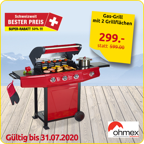 Gas-Grill BBQ 3005 von Ohmex mit 2 Grillflächen