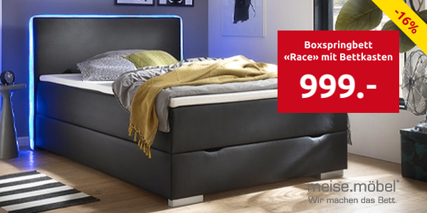 Boxspringbett «Race» mit Bettkasten, 140 x 200 cm, schwarz