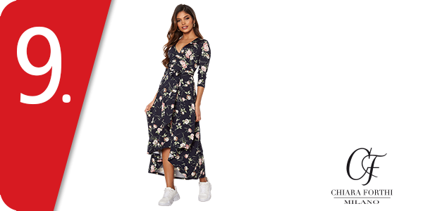 Chiara Forthi Kleid in Wickeloptik aus weichem Jersey, marine geblümt