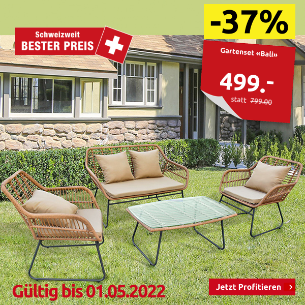 Gartenset «Bali», Sofa + Sessel + Tisch, beige/weiss
