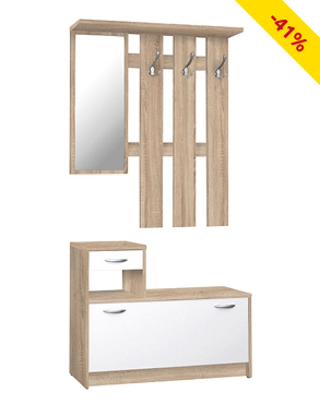 Eingangsmöbel «Henric», L 100 x B 25 x H 180 cm, Dekor eiche/weiss