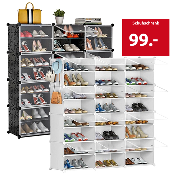 Schuhschrank, B 127 x H 126 x T 32 cm, 48 Paar Schuhe, weiss