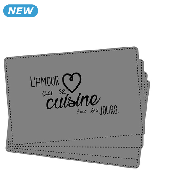 Tischsets «Love», grau, 4 Stück