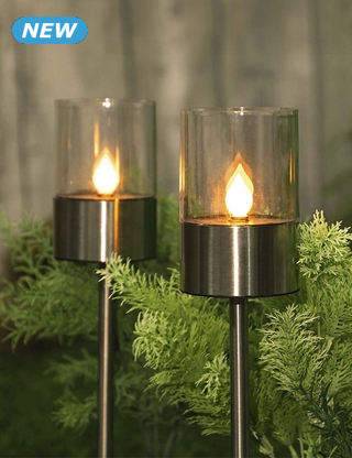 Solarlampen LED 2-in-1, 3er-Set, Edelstahl