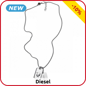 Diesel Herrenhalskette Erkennungsmarke, silberfarben