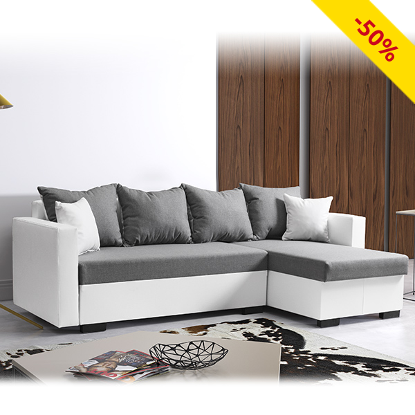 Ecksofa «Marty», weiss/grau