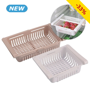 Aufbewahrungskörbe für Kühlschrank, 2er-Set, verstellbar, beige/weiss