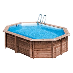 Aufstellpool Holzpool-Set oval 535x335x130 cm inkl. Sandfilteranlage, Skimmer, Leiter, Filtersand & Bodenschutzvlies Holz