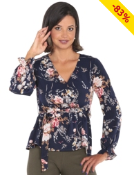 Bluse mit V-Ausschnitt, blau geblümt