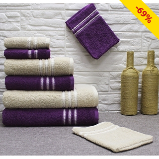 Frottee-Set mit Jacquard-Motiv, 8-teilig, beige/violett