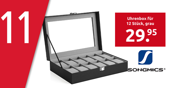 SONGMICS Uhrenbox für 12 Stück, B ca. 30 cm, grau