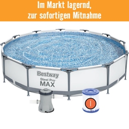 Aufstellpool Framepool-Set Bestway Steel Pro MAX™ rund Ø 366x76 cm inkl. Kartuschenfilteranlage hellgrau