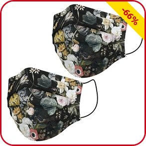 Mund-Nasen-Schutz aus Stoff, 2er-Set, schwarz geblümt