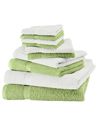 10-teiliges Frottee-Set, superflauschig, grün/weiss