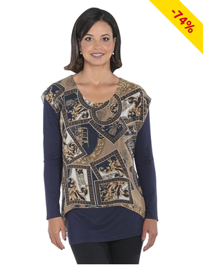 Tunika, blau/beige bedruckt