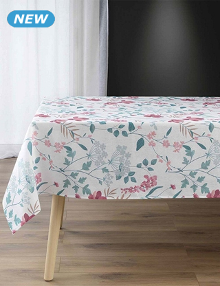 Tischtuch «Florantine», 140 x 240 cm, weiss, mit grünem/rosa Muster