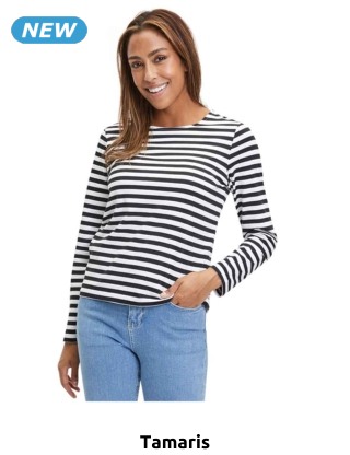 Tamaris T-Shirt «Asolo», lange Ärmel, schwarz/weiss