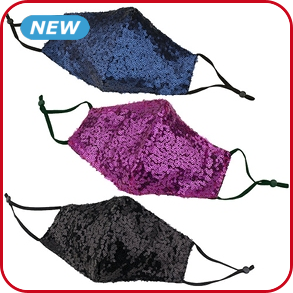 Mund-Nasen-Schutz mit Pailletten, 3 Stück, fuchsia + blau + schwarz