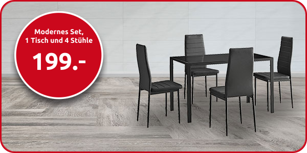 Modernes Set «Black», 1 Tisch und 4 Stühle