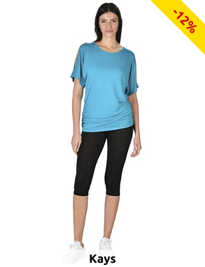 Ensemble, Top + Hose, blau + schwarz