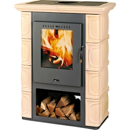 Kaminofen Thorma Augsburg Keramik beige 7 kW mit Holzfach