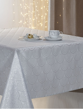 Tischdecke «Shelly», silberfarben/weiss, 140 x 240 cm