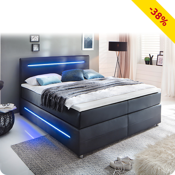 Boxspring-Bett «Pulse» ohne Bettkasten, weiche Matratze, 160 x 200 cm, schwarz