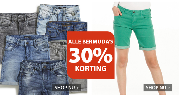 Alle bermuda's met 30% korting