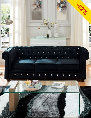 Sofa «Chesterfield», schwarz mit Strass