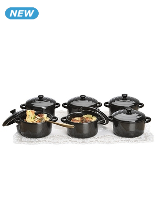 Mini-Bräter, 6er-Set, mit Deckeln, schwarz