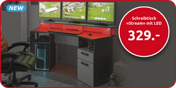 Schreibtisch «Stream» mit LED, grau/schwarz
