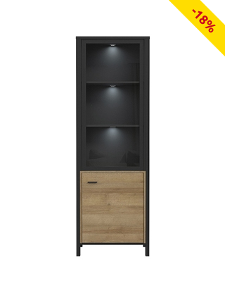 Vitrine «Indus», B 65 x H 194 x T 40 cm, Dekor eiche/schwarz matt