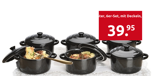 Mini-Bräter, 6er-Set, mit Deckeln, schwarz