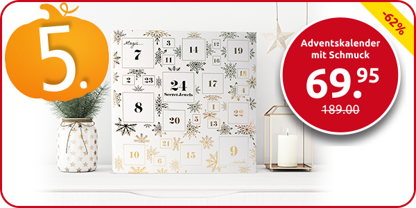 Adventskalender mit Schmuck, weiss/goldfarben