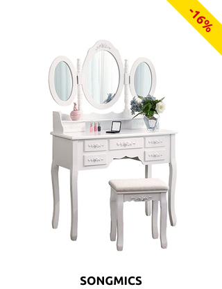 SONGMICS Schminktisch & Hocker«Romantique», B 90 x H 145 x T 40 cm, weiss