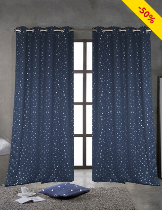 Lichtundurchlässiger Vorhang «Stars», 240 x 140 cm, marine
