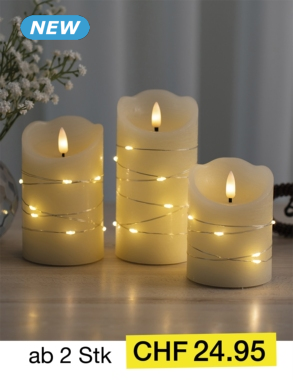 LED-Kerzen aus Kunst-Wachs, Set, 3 Stück