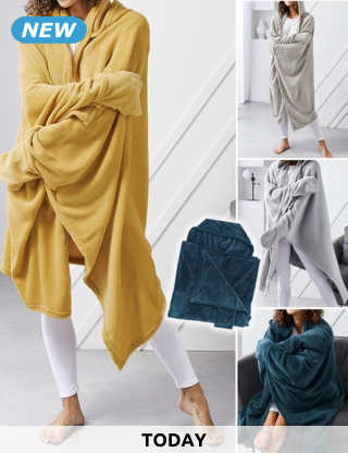 TODAY Fleecedecke mit Kapuze und Handschuhen, 165 x 115 cm, blau