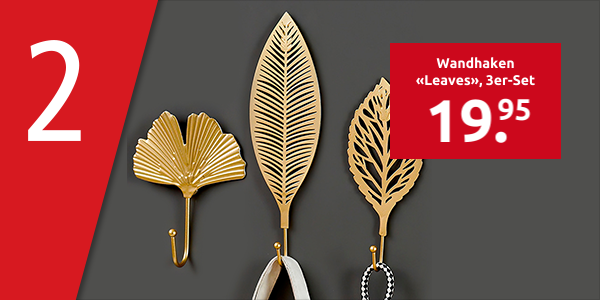 Wandhaken «Leaves», 3er-Set, goldfarben