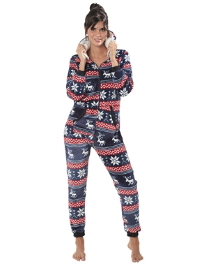 Fleece-Overall mit Wintermotiven, blau/weiss