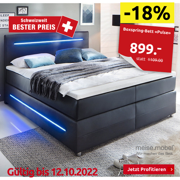 Boxspring-Bett «Pulse» ohne Bettkasten, Matratze fest bis hart, 160 x 200 cm, schwarz